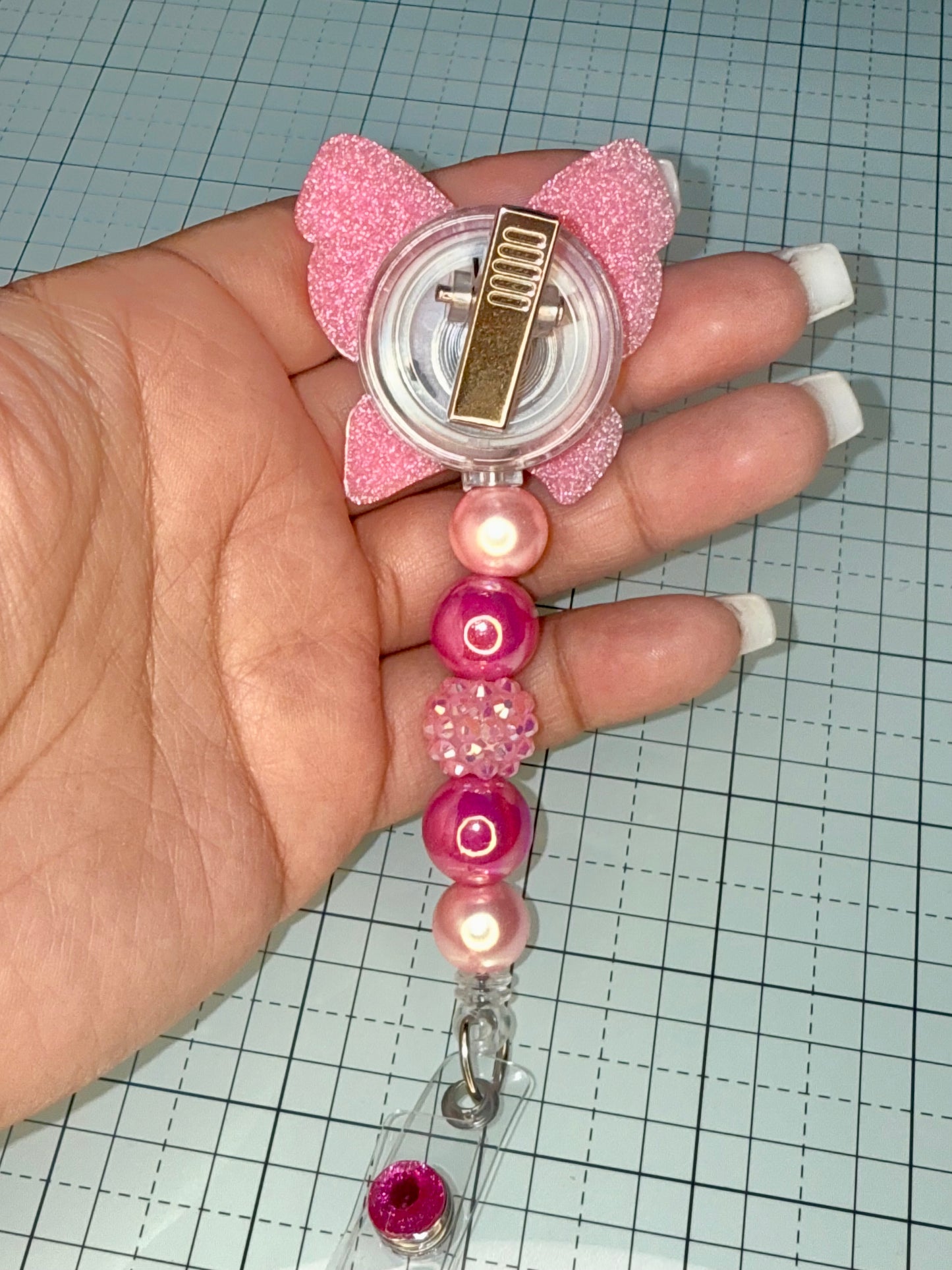 Pink Bow Pencil Badge Reel