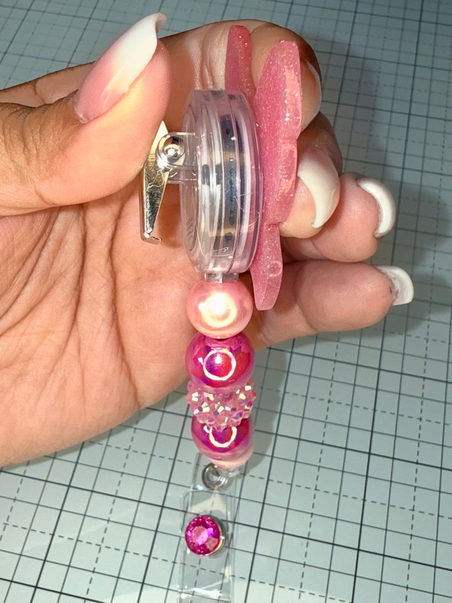 Pink Bow Pencil Badge Reel