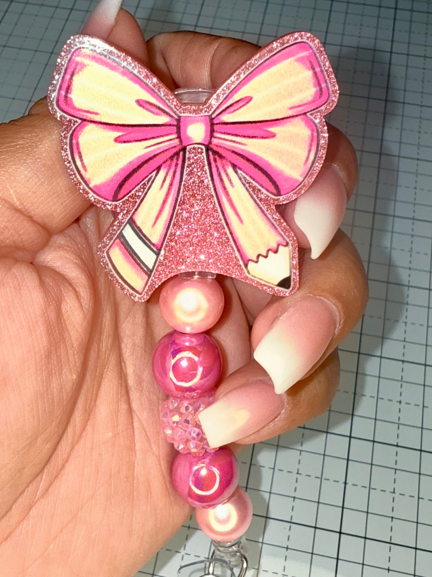 Pink Bow Pencil Badge Reel
