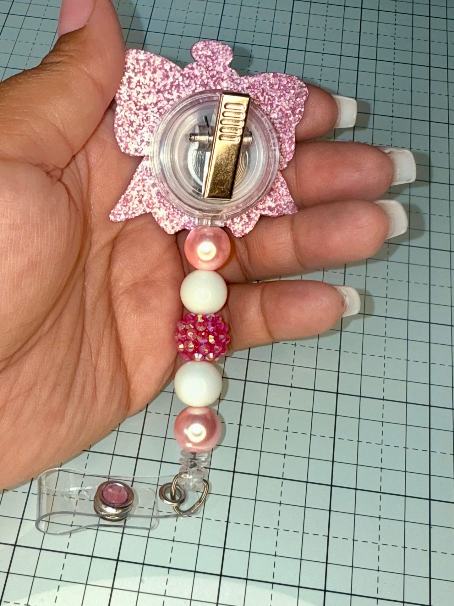 Pink Syringe Bow Nurse Badge Reel