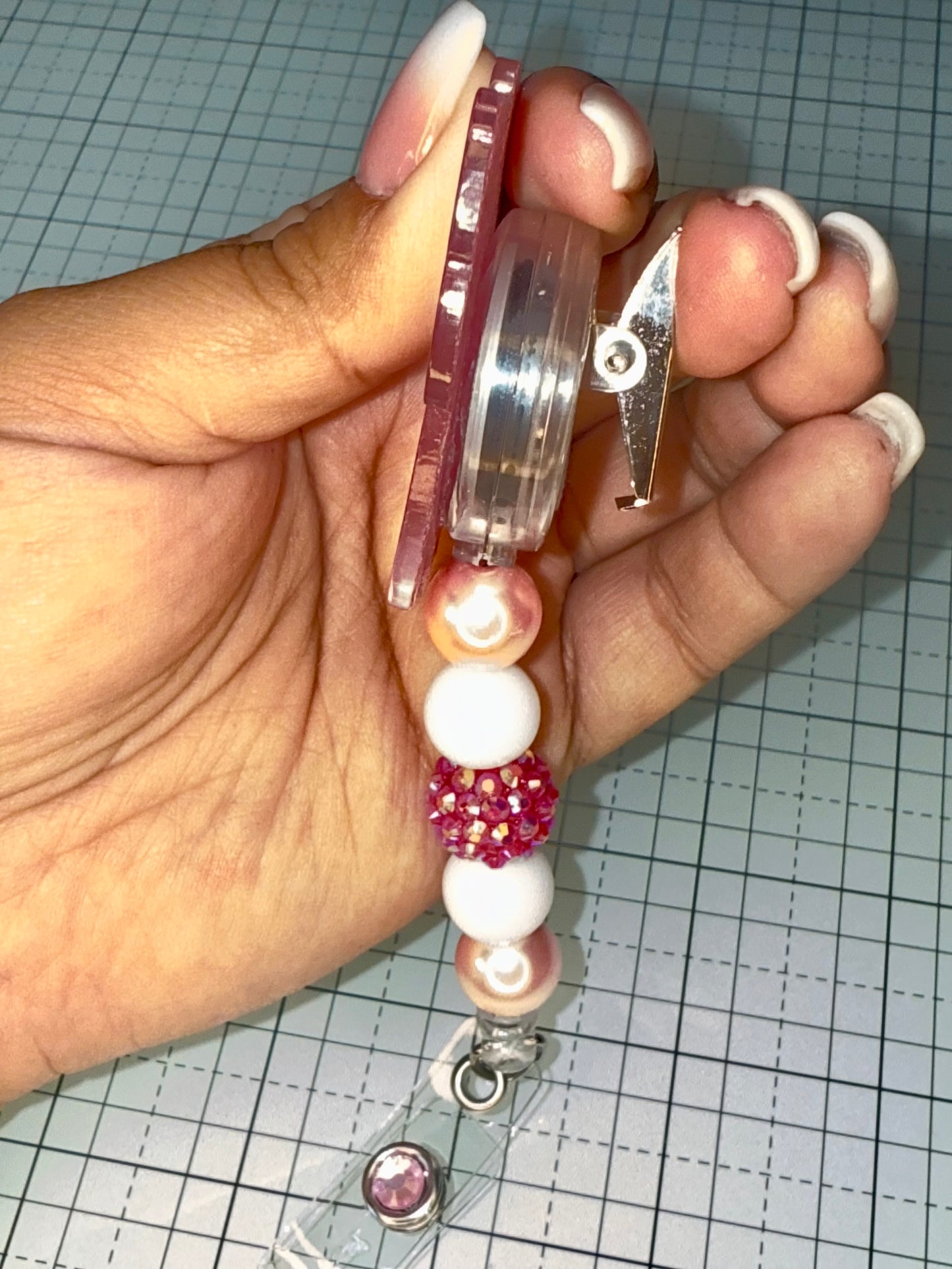 Pink Syringe Bow Nurse Badge Reel